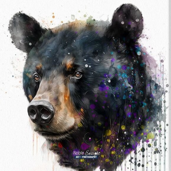 Black Bear Portrait Watercolor Oil Painting Wall Art Print - Picture 3 of 5